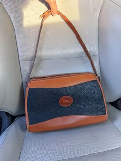 Dooney & Bourke Navy Blue and Brown Pebbled Leather Shoulder Bag