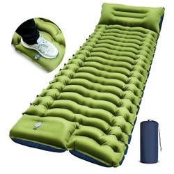 Camping Sleeping Pad, Extra Thick 5 Inch Camping Mat with Pillow Built-in Foot Pump Inflatable Sleeping Pads Compact for Camping Backpacking Hiking Tr