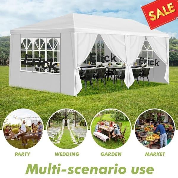 10×20 FT White Party Tent, Waterproof Outdoor Wedding Canopy with 6 Removable Sidewalls, Heavy Duty Gazebo Shelter for Patio, BBQ, Graduation & Events