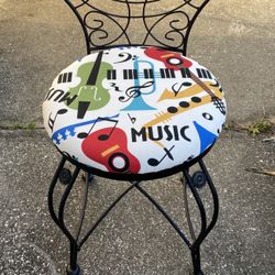 Black Vanity Chair With New Music Upholstery Fabric 