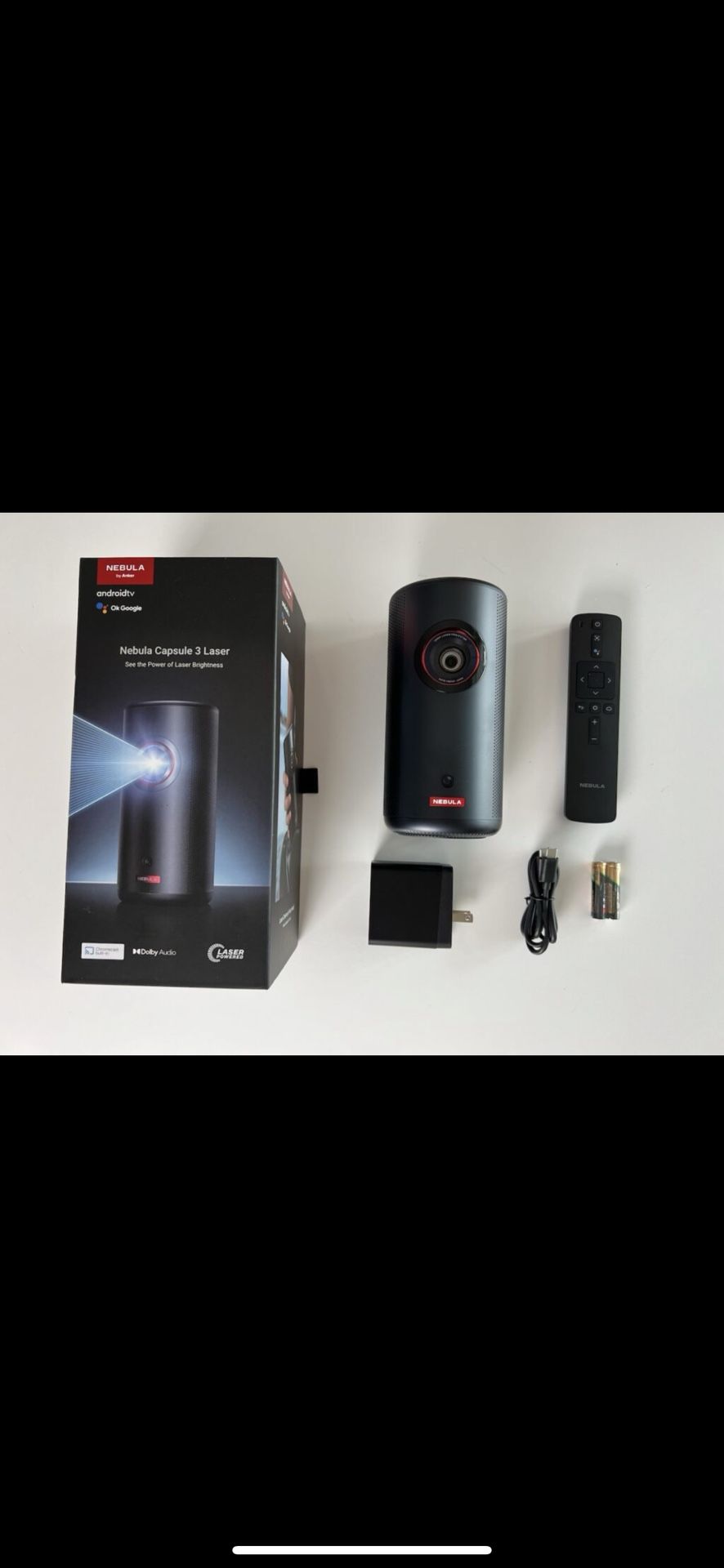 NEBULA Capsule 3 Laser Projector, Upgraded with Google TV and Official Netflix, Mini Smart TV Projector with Wi-Fi, Outdoor Portable Projector, Dolby