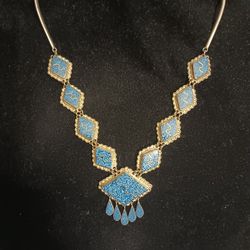 Alpaca Silver Necklace Crushed Blue Turquoise