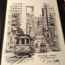 Vintage 1977 Original Artwork: California Street San Francisco by Don Davey