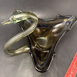 Vintage MCM Hand Blown Art Glass Swan Centerpiece Bowl Candy Dish 