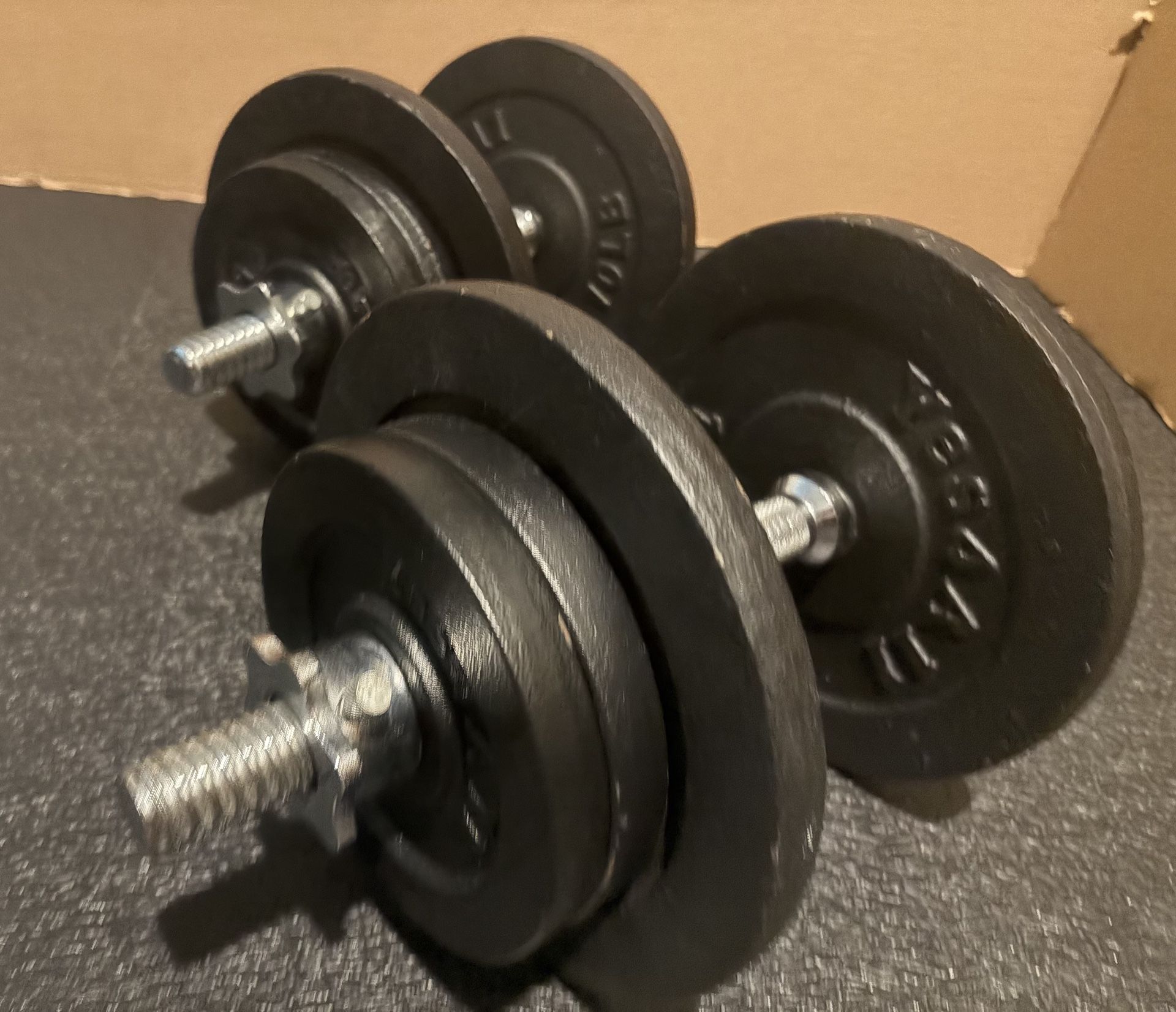 Adjustable Set of Dumbbells. Cast Iron, New Condition 46# per hand [ Total: 92 lbs]