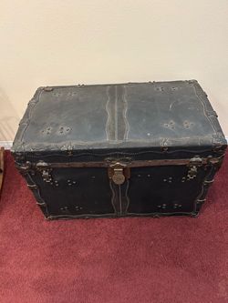 Antique Black Leather Steamer Trunk