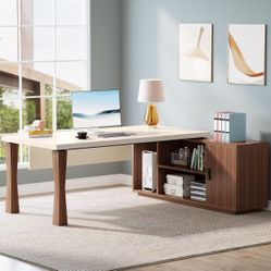 Executive Desk, L-Shaped Desk with Cabinet,