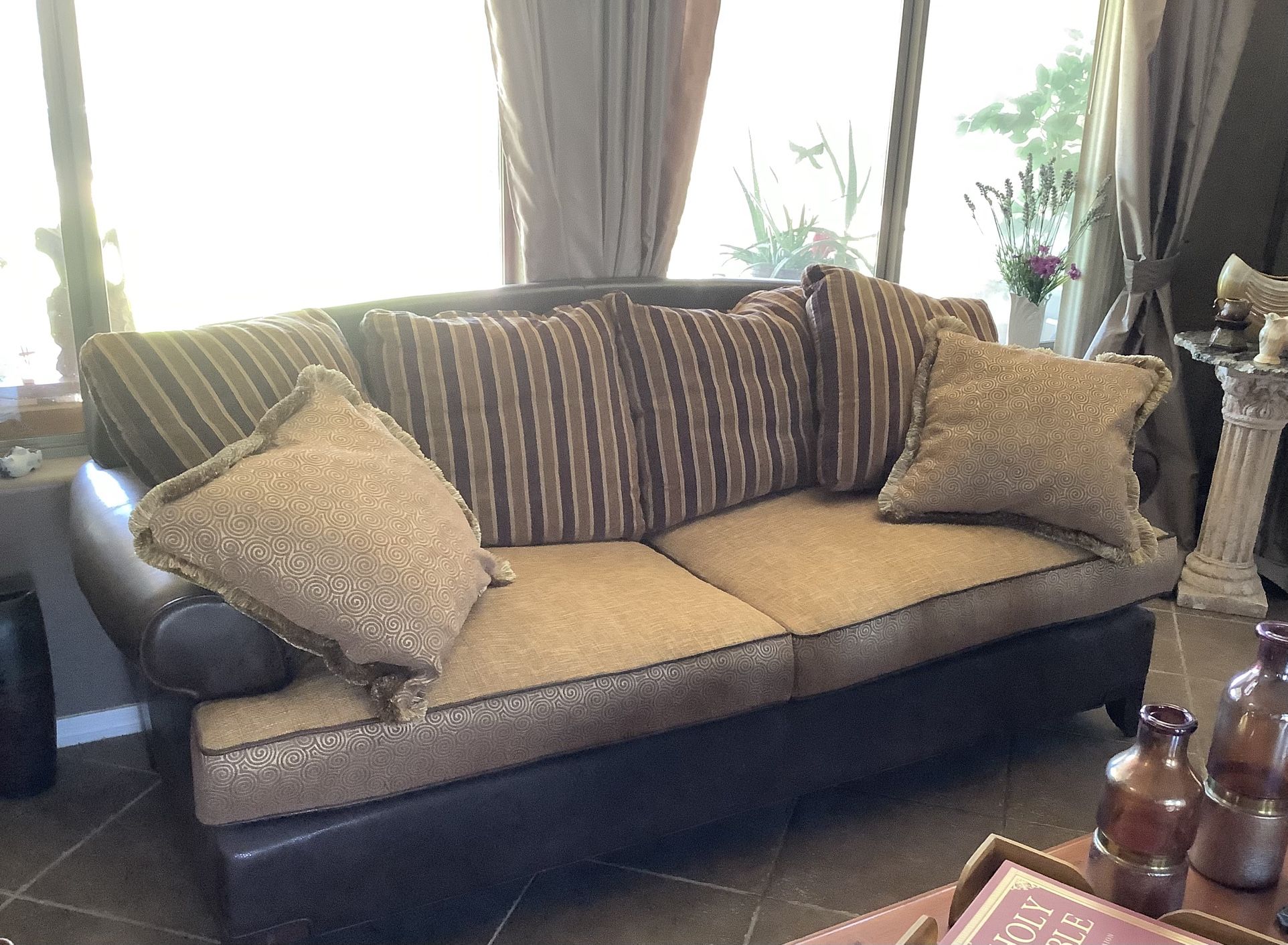 Matching Leather/Cloth Sofa & Chair