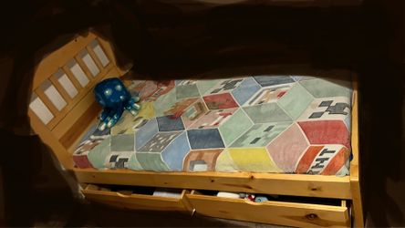 Twin Bed with 2 drawers and brand new twin size pillow top mattress