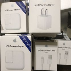 Apple wall chargers and USB cables. 100% genuine.
