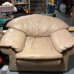 Large Single Seat Beige Leather Chairs 