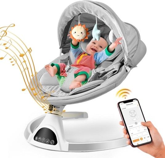 Baby Swings for Infants - Exclusive App & Bluetooth Electric Baby Swing, Smart Sensor&Timing, 5 Speeds, 12 Preset Lullabies and Back-Up Pillow, Portab