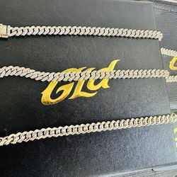 micro Diamond Prong Cuban Necklace 22 inch longand bracelet in Yellow Gold - 6mm 18k gold plated