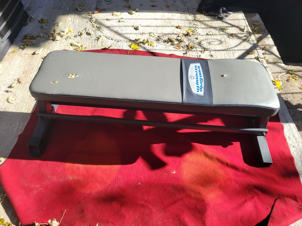 IRON STRENGTH  FLAT BENCH  WITH DUMBBELL RAIL  UNDERNEATH 
EXCELLENT CONDITION 
11525 S HALSTED DUNKIN DONUTS 
35$   CASH ONLY AS IS 