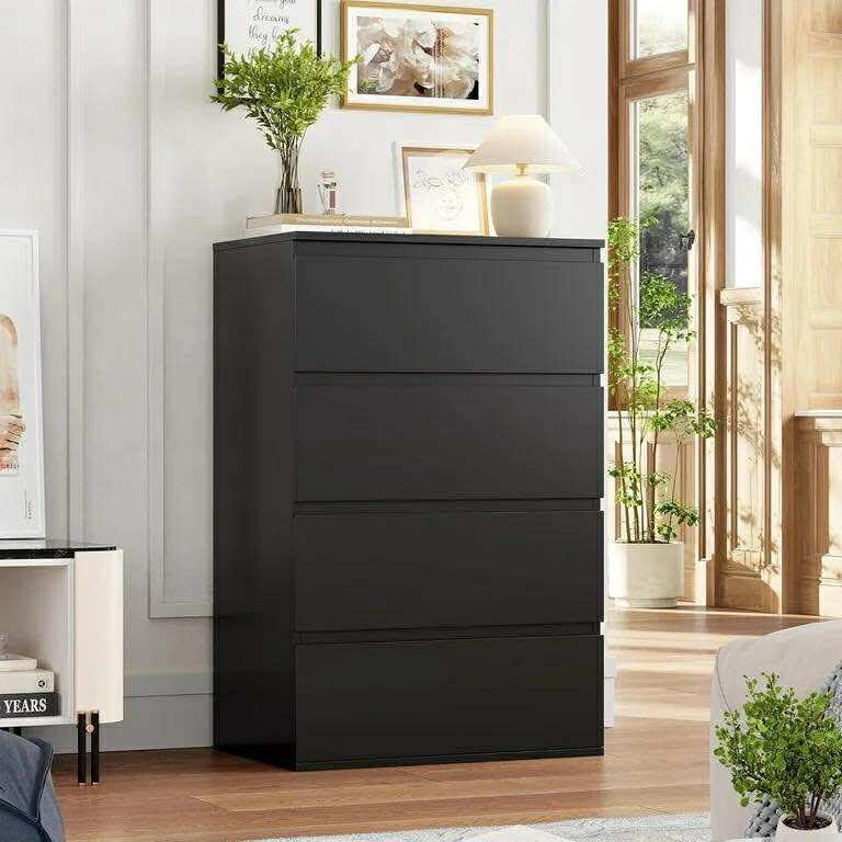 4 Drawer Black Dresser, Modern Storage Cabinet