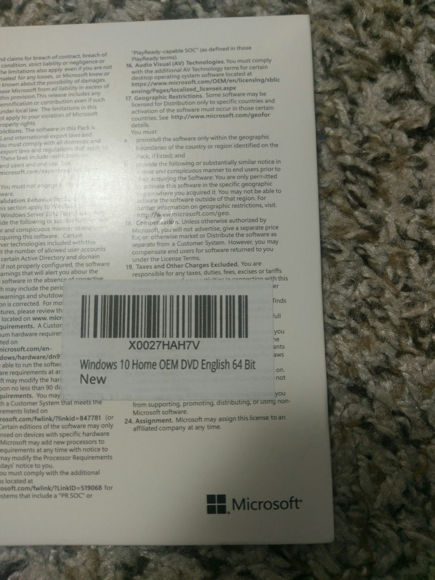 Windows 10 Home OEM DVD English 64 Bit. Seal