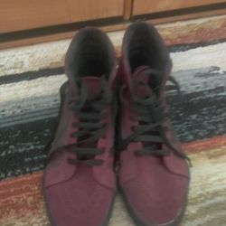 2 Van High Tops Maroon and Checkered 