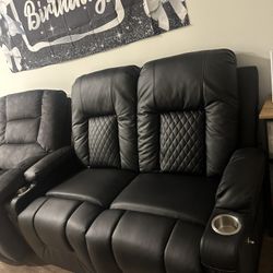Loveseat Recliner Sofa, 2 Seater Reclining Loveseat Sofa, PU Leather Dual Recliner Chair, Modern Loveseat Couch for Living Room, with Cup Holder and 2