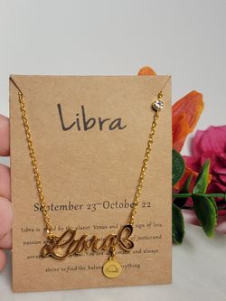 12 Constellation Zodiac Old English Letter Sign Pendant Necklace Astrology, Libra