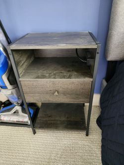 Set of 2 Modern Grey Nightstands with Charging Station