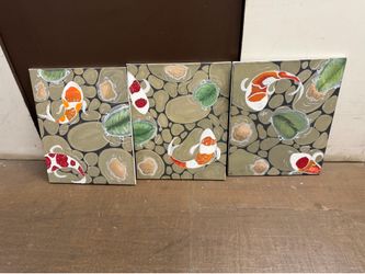 Homemade 3 Panel Canvas Painting Koi Fish