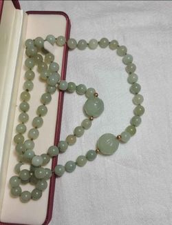 Jade Bead Necklace with Carved Pendants