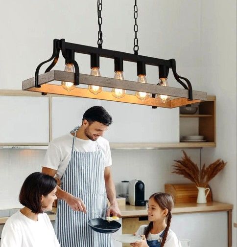 5 Light farmhouse chandelier BRAND NEW White Birch and Black Metal Lamps