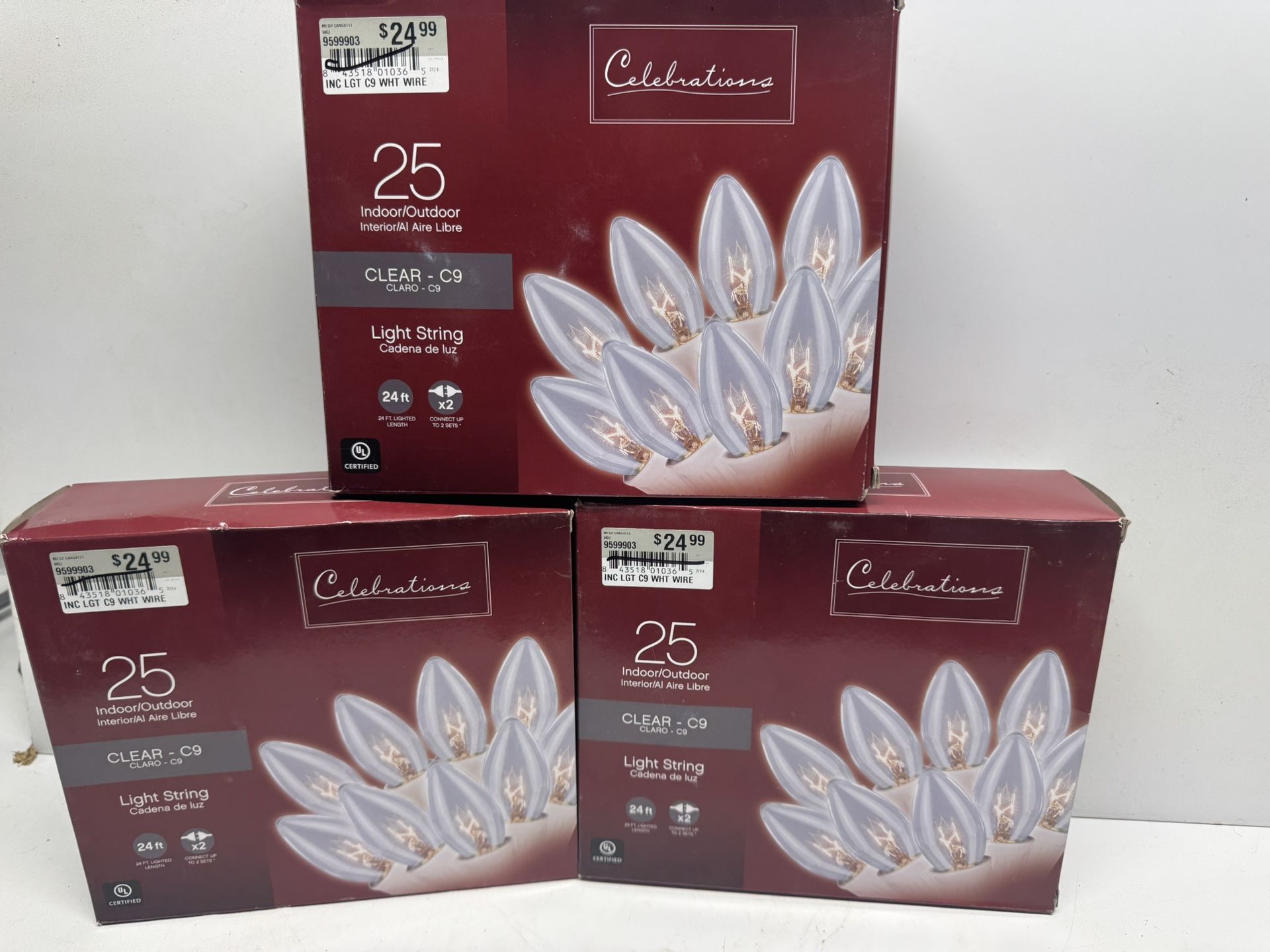 3 Sets New Celebrations Clear C9 Lights $10 Takes All 3. Must Pickup