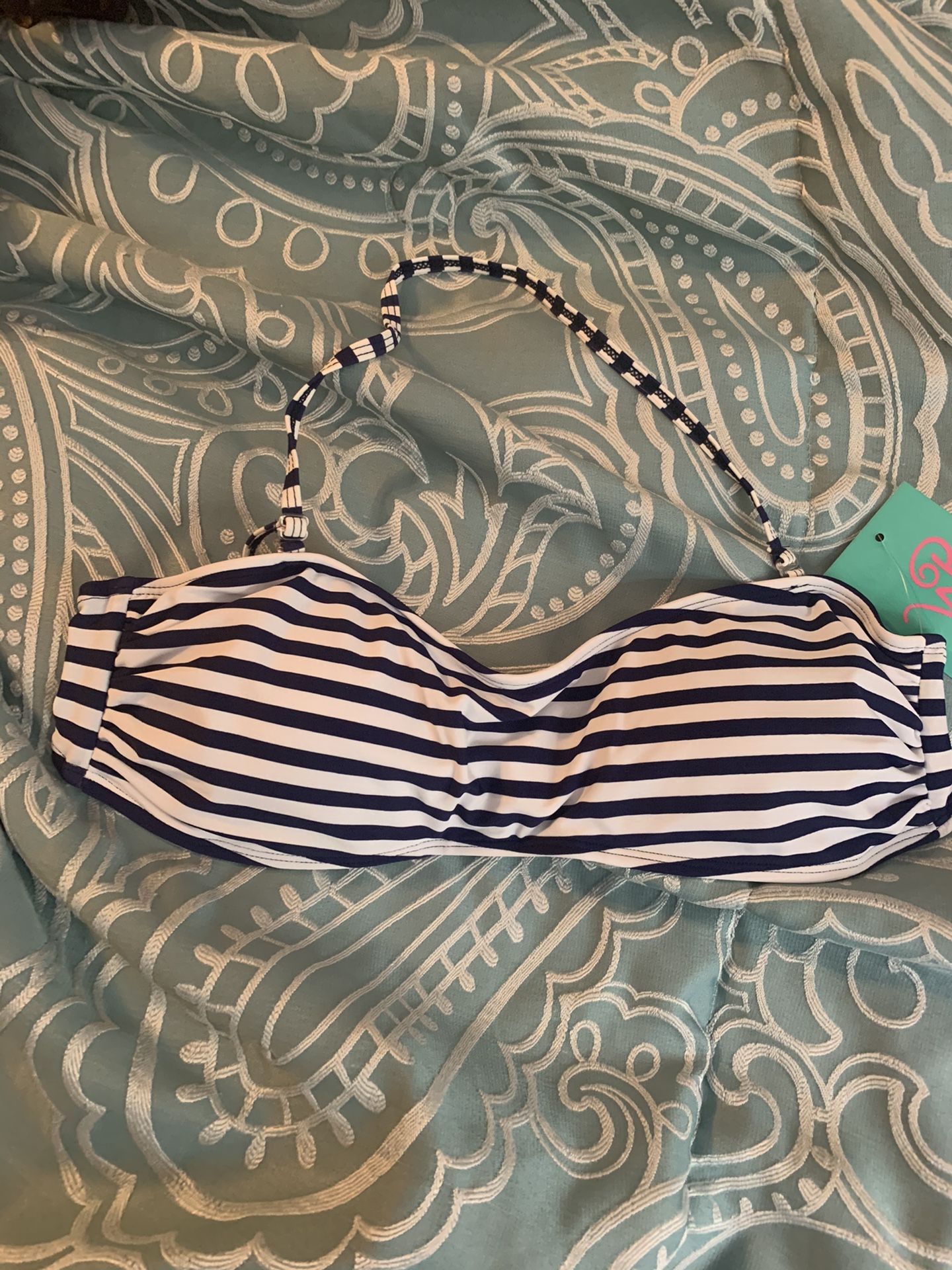 NWT WB Size S Blue & White Bikini Top