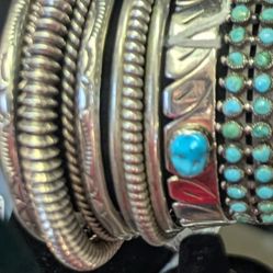 Old Pawn Navajo Sterling Silver Slim Rope Twist Center Cuff Bracelet