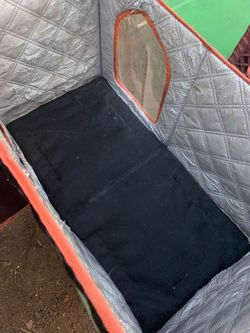 A cat house with plug in pad warmer when needed