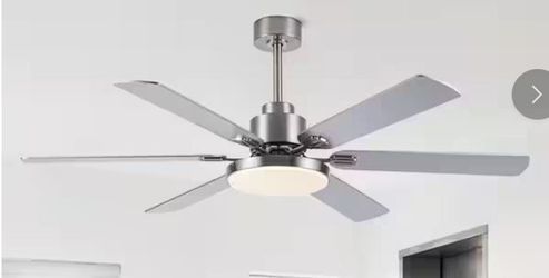 Parrot Uncle 60'' Indoor LED Brushed Nickel Ceiling Fan with Light, DC Motor, and Remote Control 