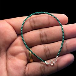 Malachite Bracelet 925 Silver 7 Inch Natural Beaded