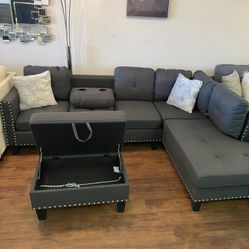 Gray Sectional & Ottoman 