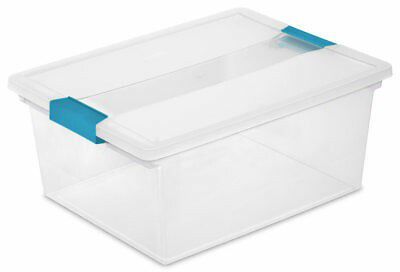 Sterilite deep clip box storage container clear with Aqua blue latches brand new