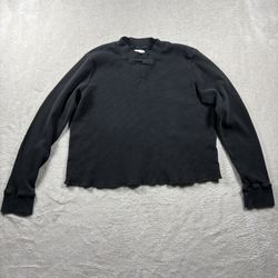 Mate The Label Waffle Knit Thermal Women’s L Black Shirt Long Sleeve #4A
