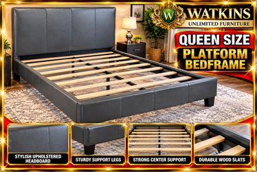 ποΈ BEAUTIFUL QUEEN SIZE GRAY LEATHER PLATFORM BED FRAME β EXCELLENT CONDITION! ποΈ