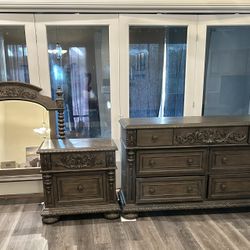 PICK UP TODAY! Heavy Duty King Bed Frame, Nightstand, Dresser & Mirror***Location: Aliante***