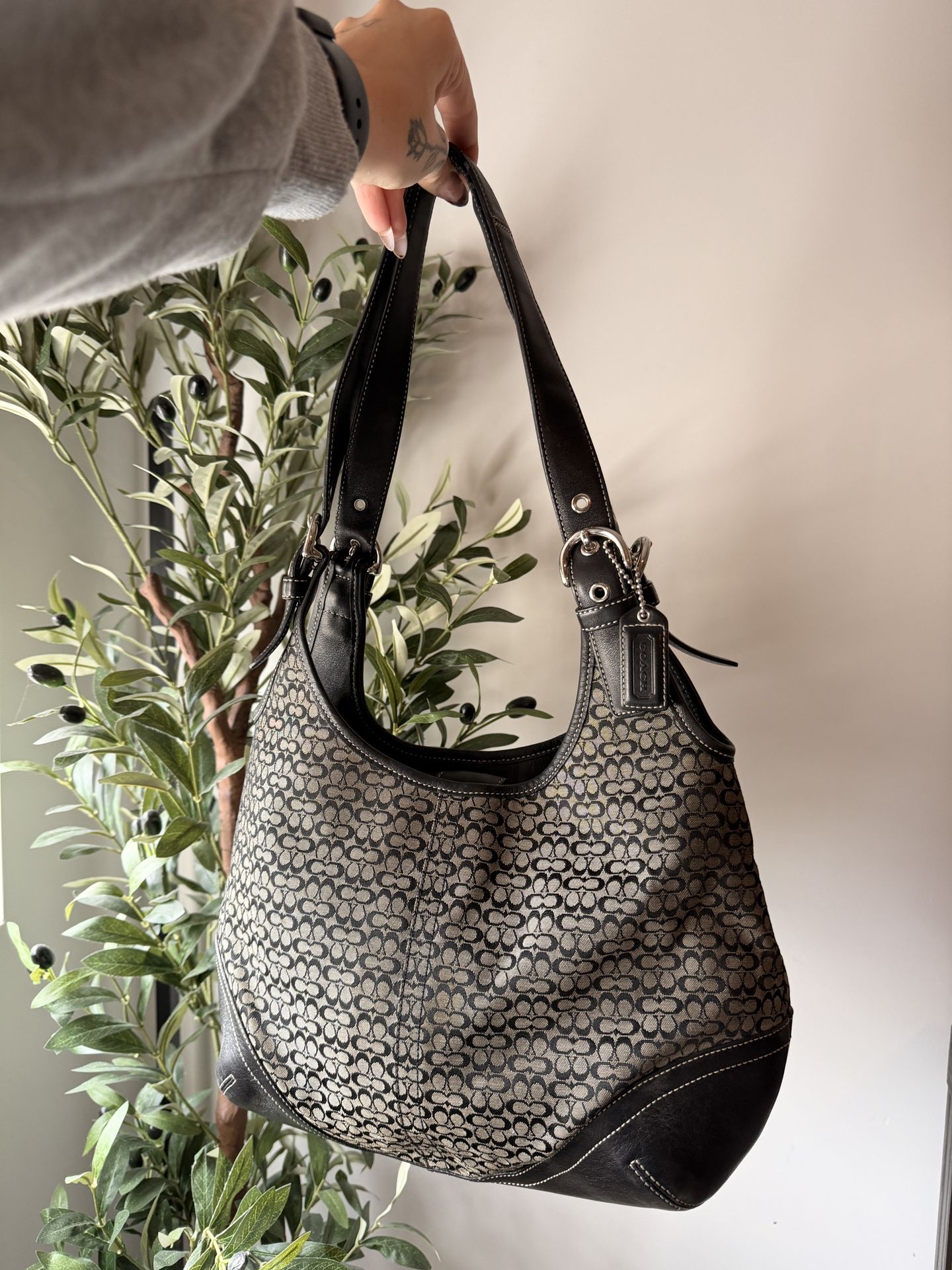 Coach Signature Mini C Black Hobo Shoulder Bag