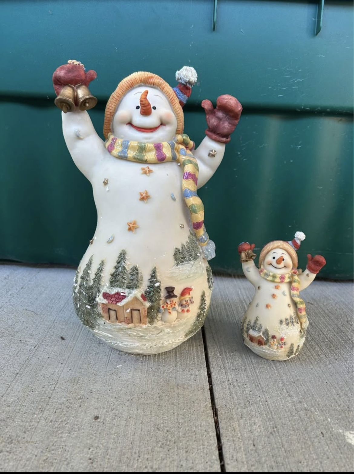 2 Vintage Kirkland Snowman Holding Bells