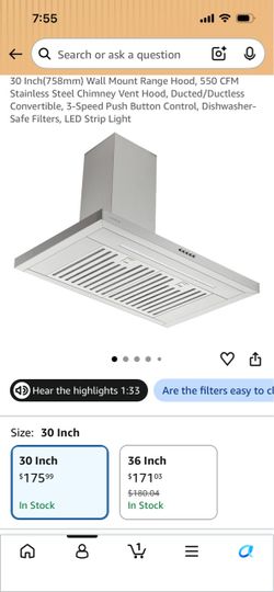 30-Inch Stainless Steel Wall Mount Range Hood