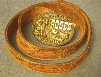 1978 NFR Rodeo Belt Buckle Cowboy Calf Roper Cowgirl NTL Finals vintage w/belt