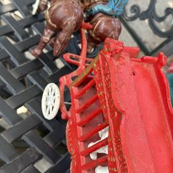 Vintage Cast Iron 2 Horse Overland Circus Wagon w/ 2 Horse Riders