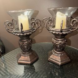 PAIR OF Taste Of Home Entertaining Venetian Votive Candle Holder Resin/iron 11” Tall  EUC