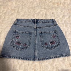 Denim Mini Skirt with Strawberry Embroidery