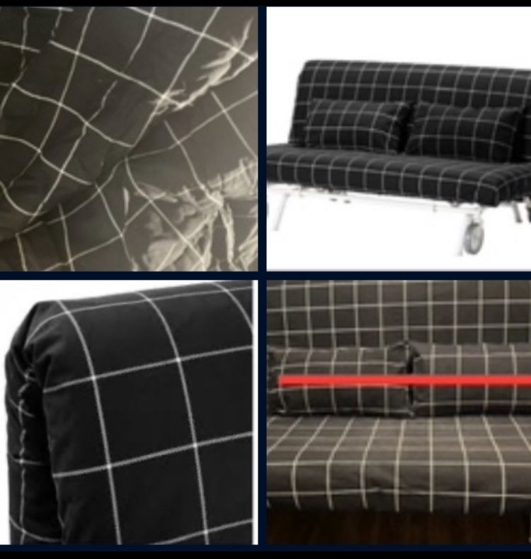 IKEA PS Futon Sofa Sleeper SOFABED NEW NOP Cover w/ Slight Flaw, Pic#12- RUTE Black/ White Windowpane Print