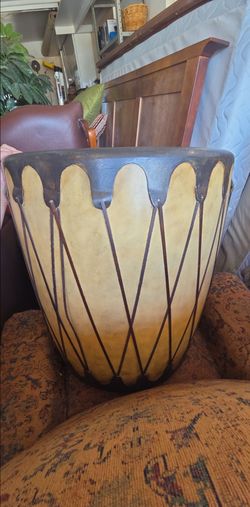 Large Drum Side Table with Leather Lacing