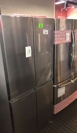 Brand New Frigidaire 17.4 cu. ft. 4 Door French Door Refrigerator in Brushed Steel with Adjustable Freezer Storage 7CQ