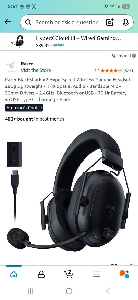 Razer BlackShark V2 HyperSpeed Wireless Gaming Headset