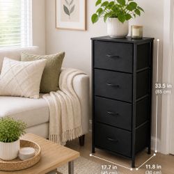 Modern Black 4-Drawer Dresser – Slim Storage Tower – Compact & Stylish